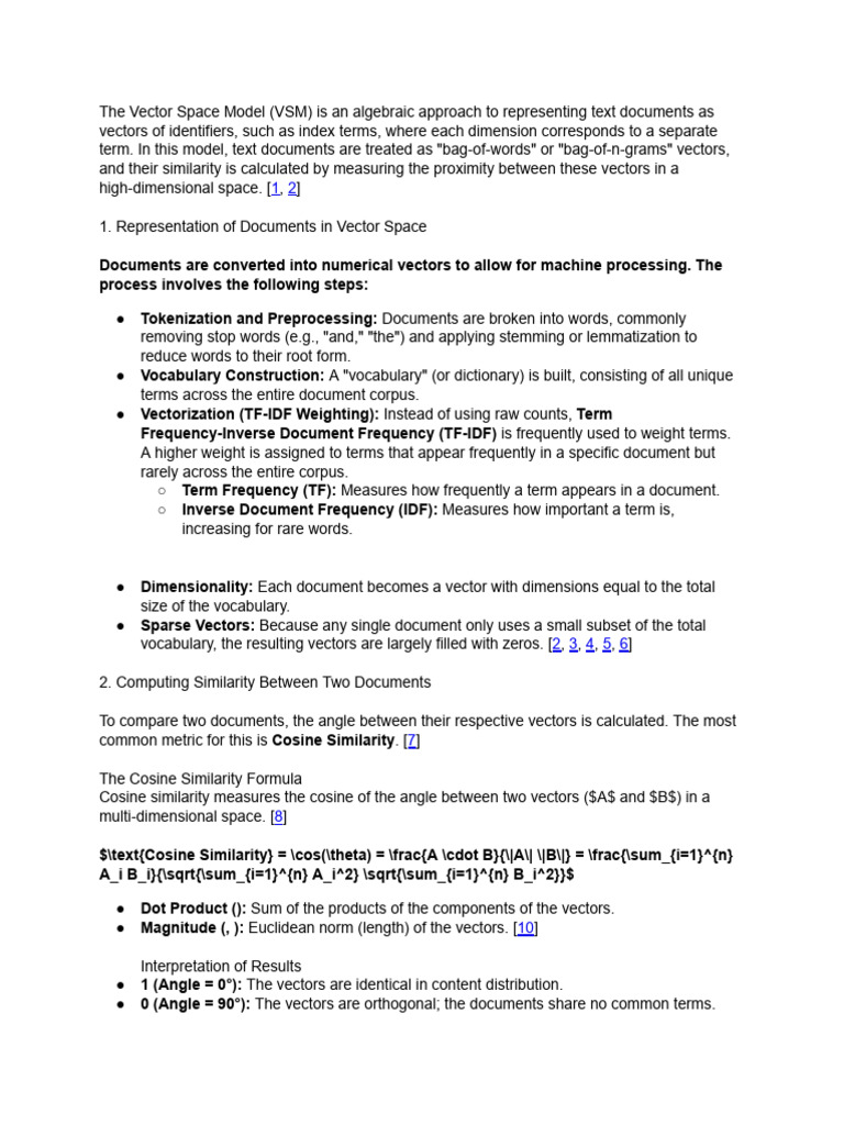 Representation of a Text Document in Vector Space Model and Computing ...