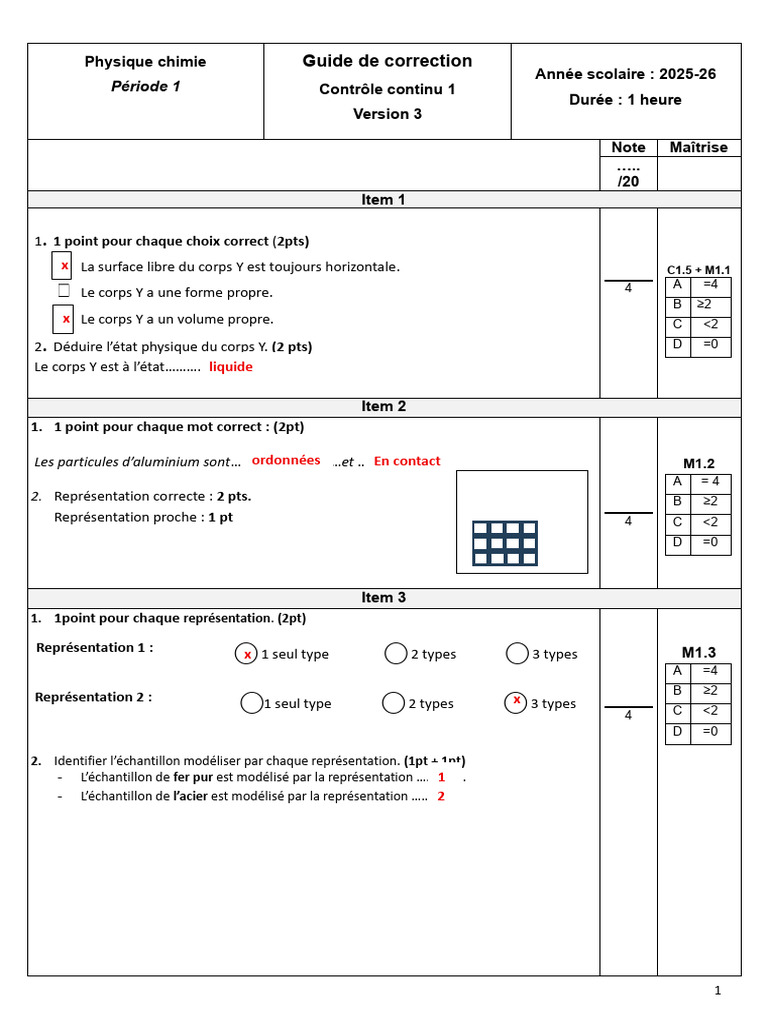 Guide de correction Physique Chimie 2025-26 | PDF