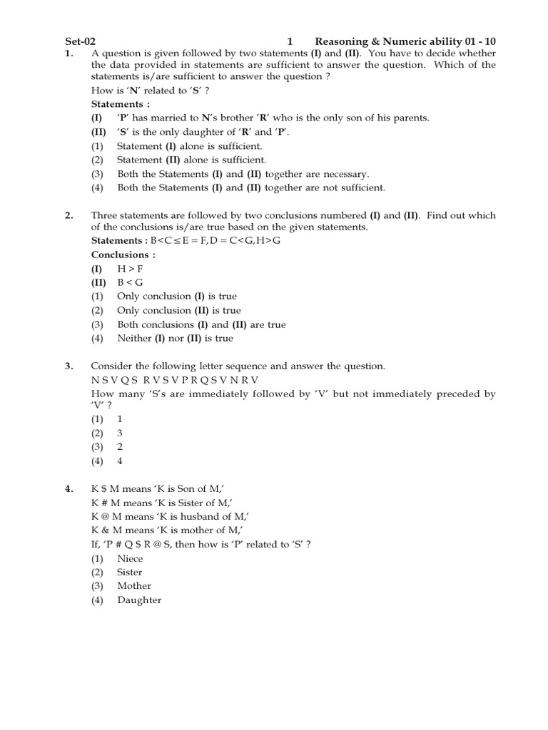 Reasoning and General Awareness Practice Set | PDF | Logic
