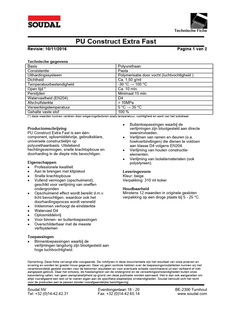 Productblad PU Construct Extra Fast | PDF