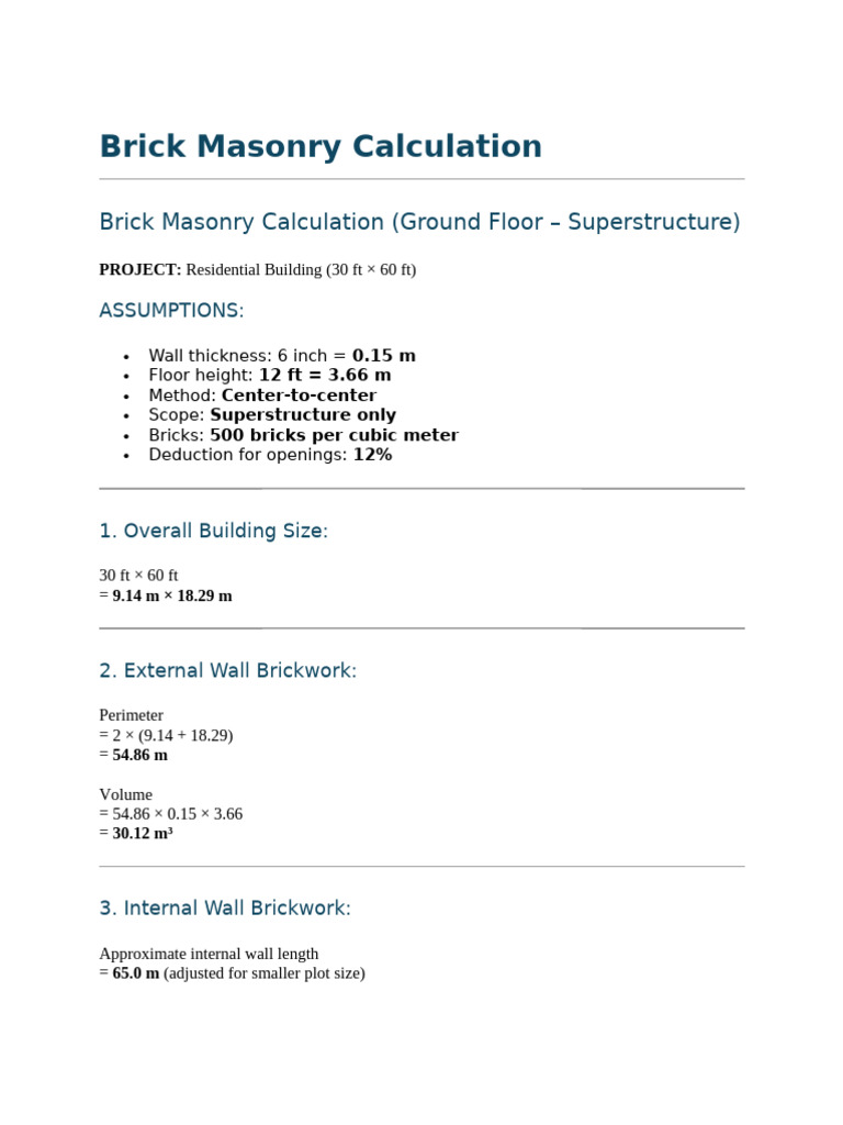 Brick Masonry Calculation Guide | PDF