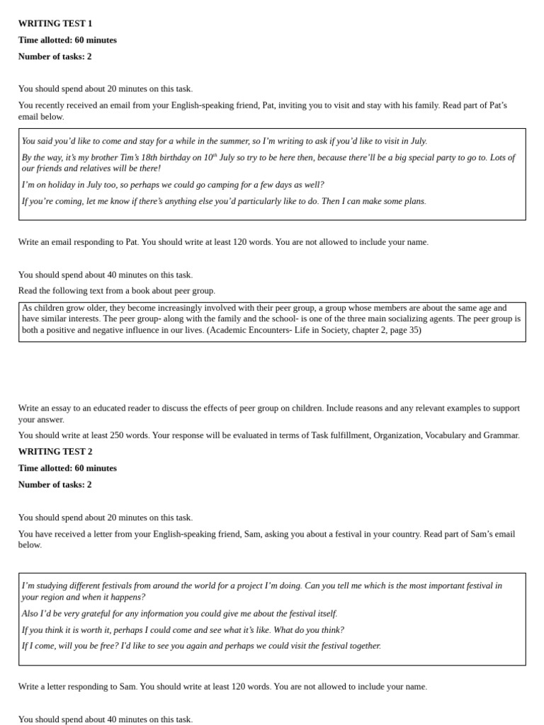 Writing Test Tasks and Guidelines | PDF | Stress (Biology) | Vocabulary