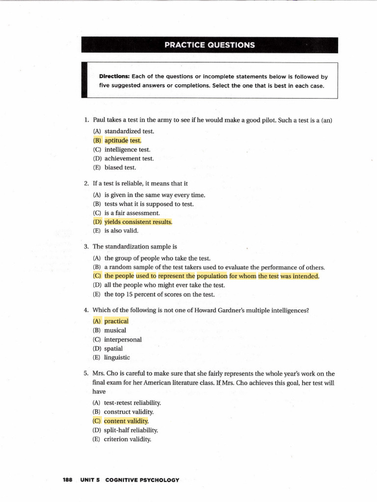 Cognitive Psychology Practice Questions | PDF | Intelligence Quotient ...