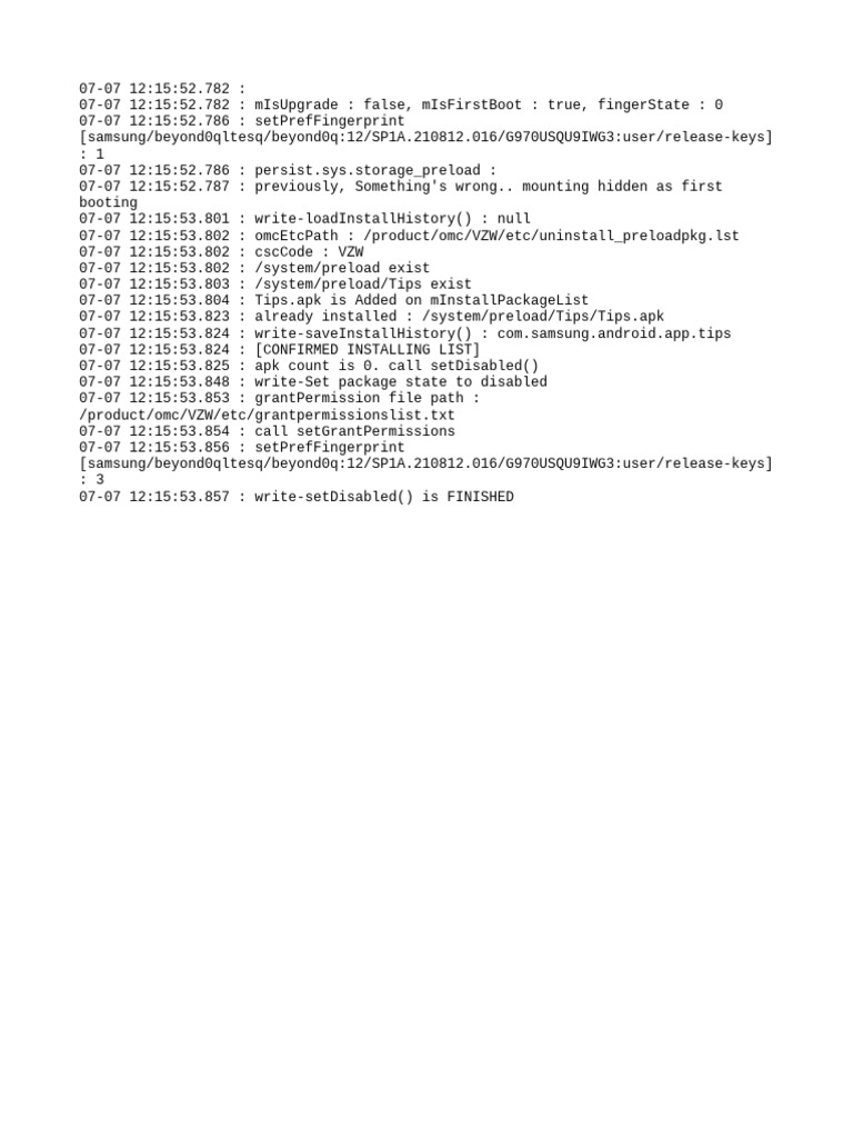 Samsung Device First Boot Log Analysis | PDF