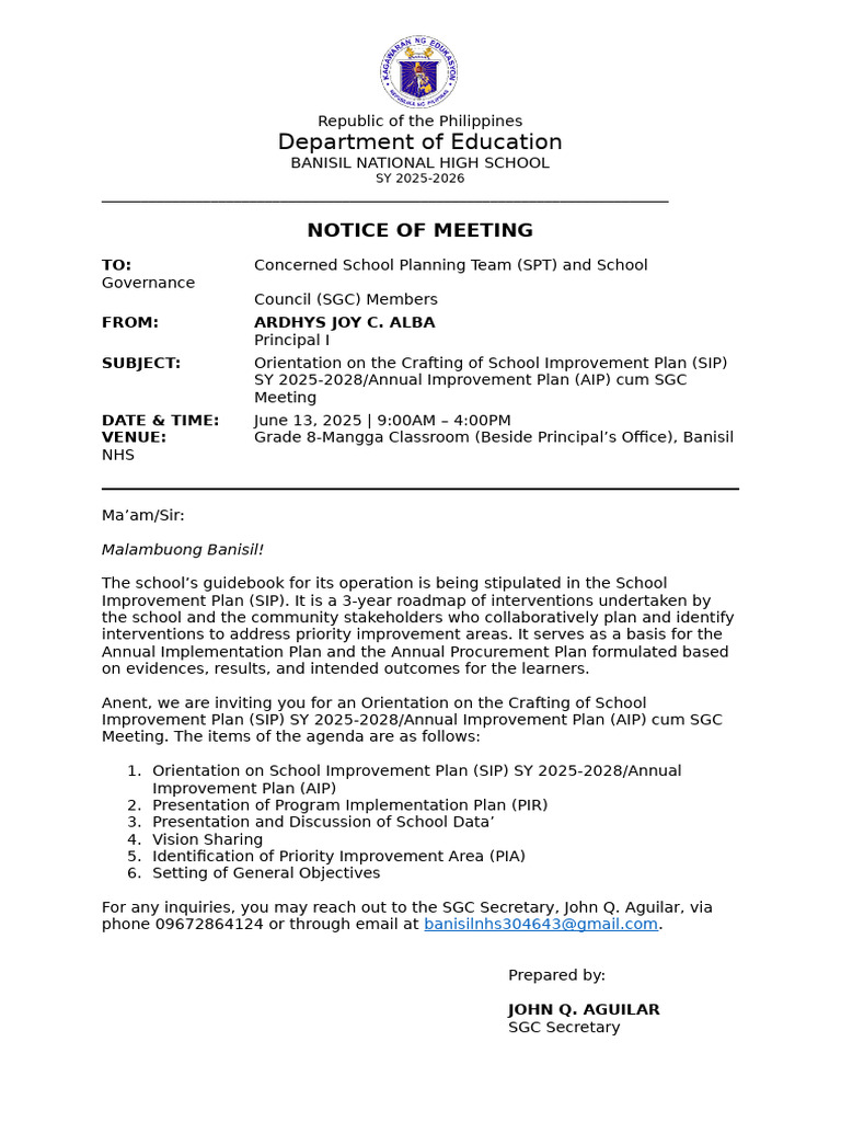 SIP Orientation Meeting Notice 2025 | PDF