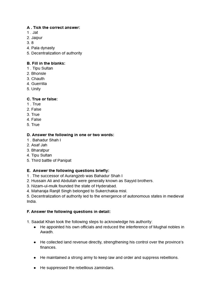 Ch8 Hist Exercise and Q&A | PDF | Mughal Empire
