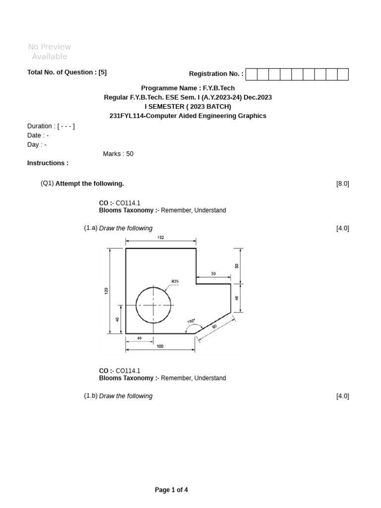 F.Y.B.Tech Computer Aided Engineering Graphics Exam | PDF