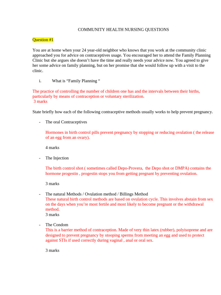 Community Health Questions 2022 Final-1 | PDF | Breastfeeding | Water ...
