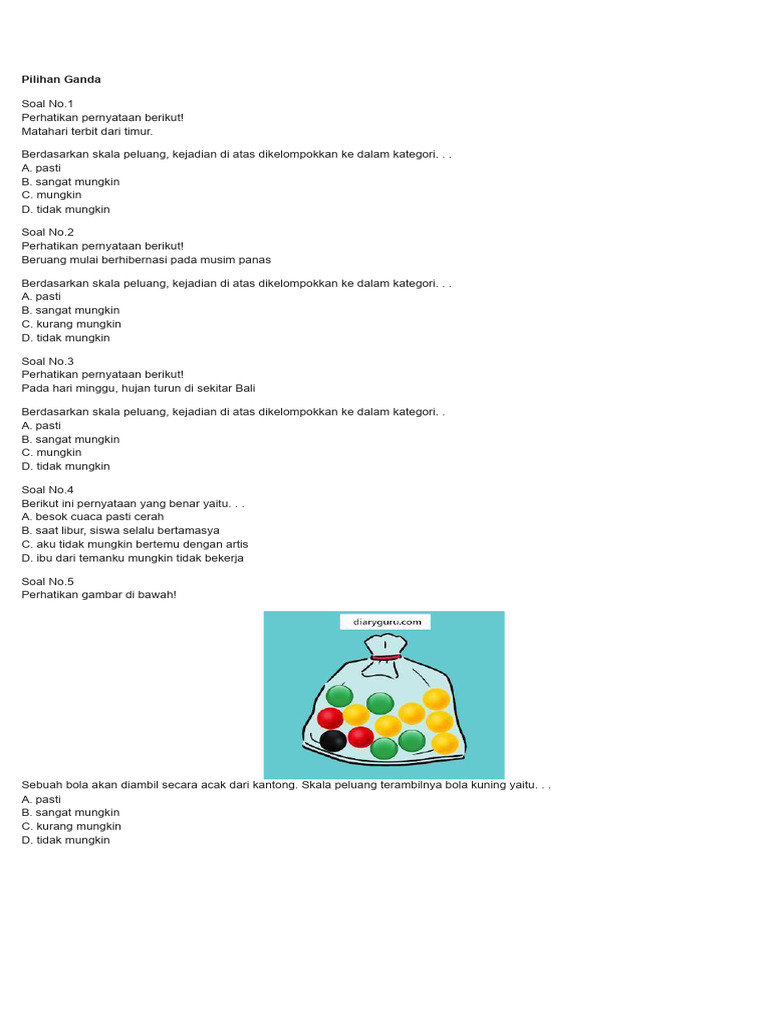Soal Pilihan Ganda Skala Peluang | PDF
