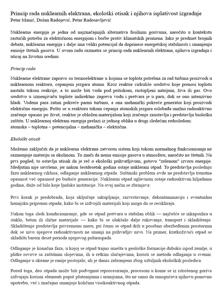 Princip Rada Nuklearnih Elektrana, Ekološki Otisak I Njihova Izgradnja ...