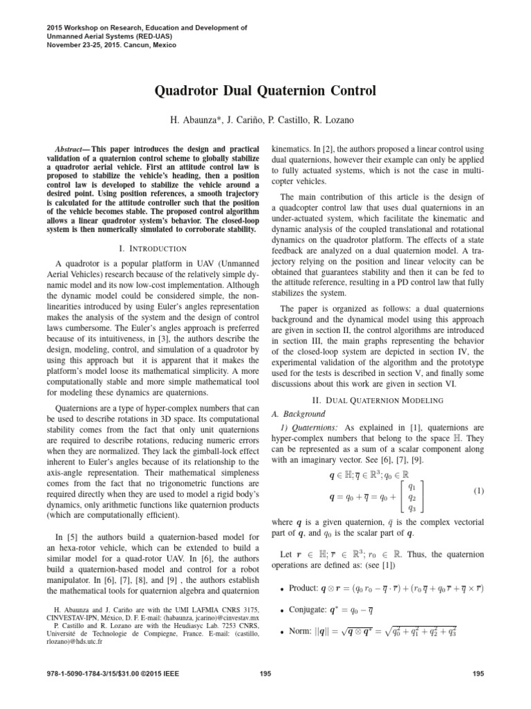 Quadrotor Control Using Dual Quaternions | PDF | Rotation Around A ...