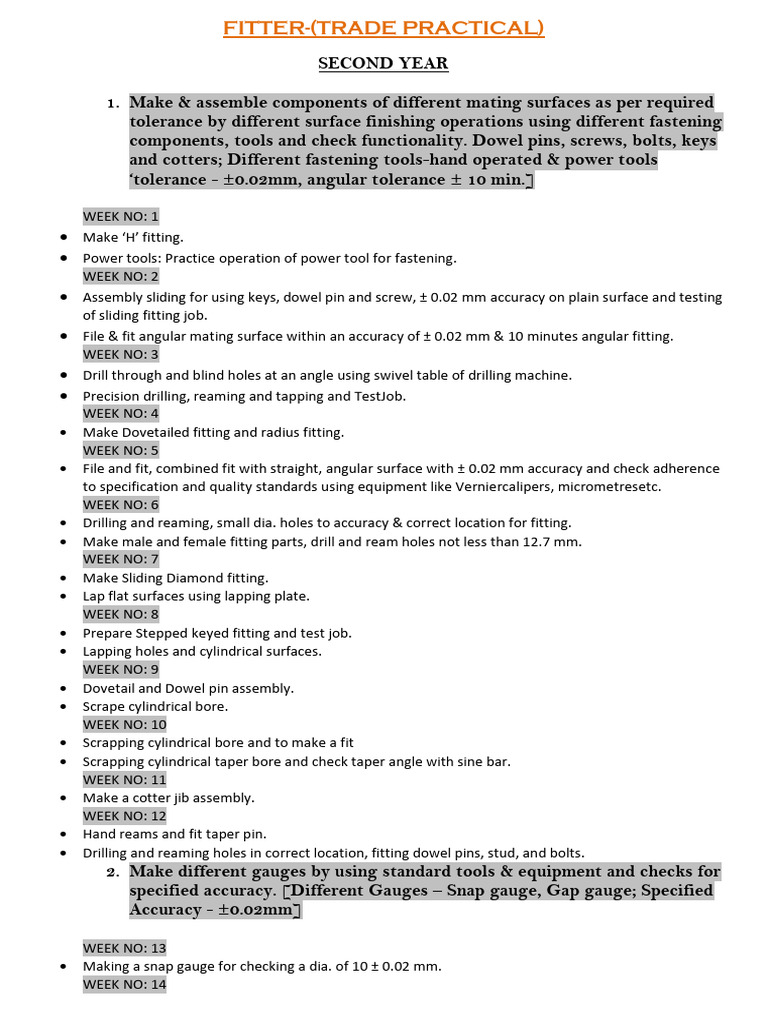 FITTER - TP -2 Nd Year - Copy | PDF | Screw | Valve
