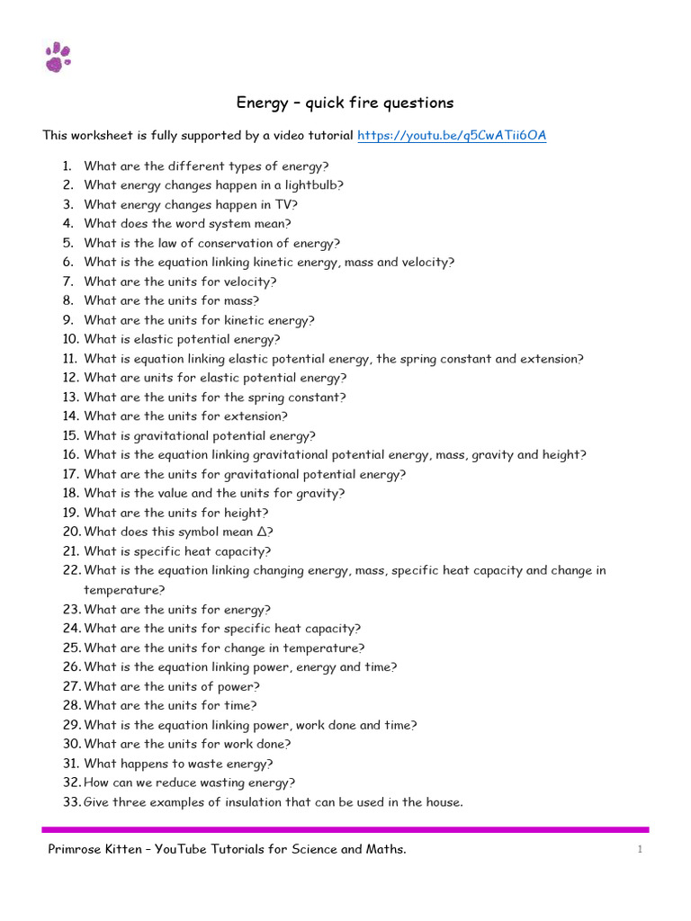 P1 ENERGY Quick Questions | PDF