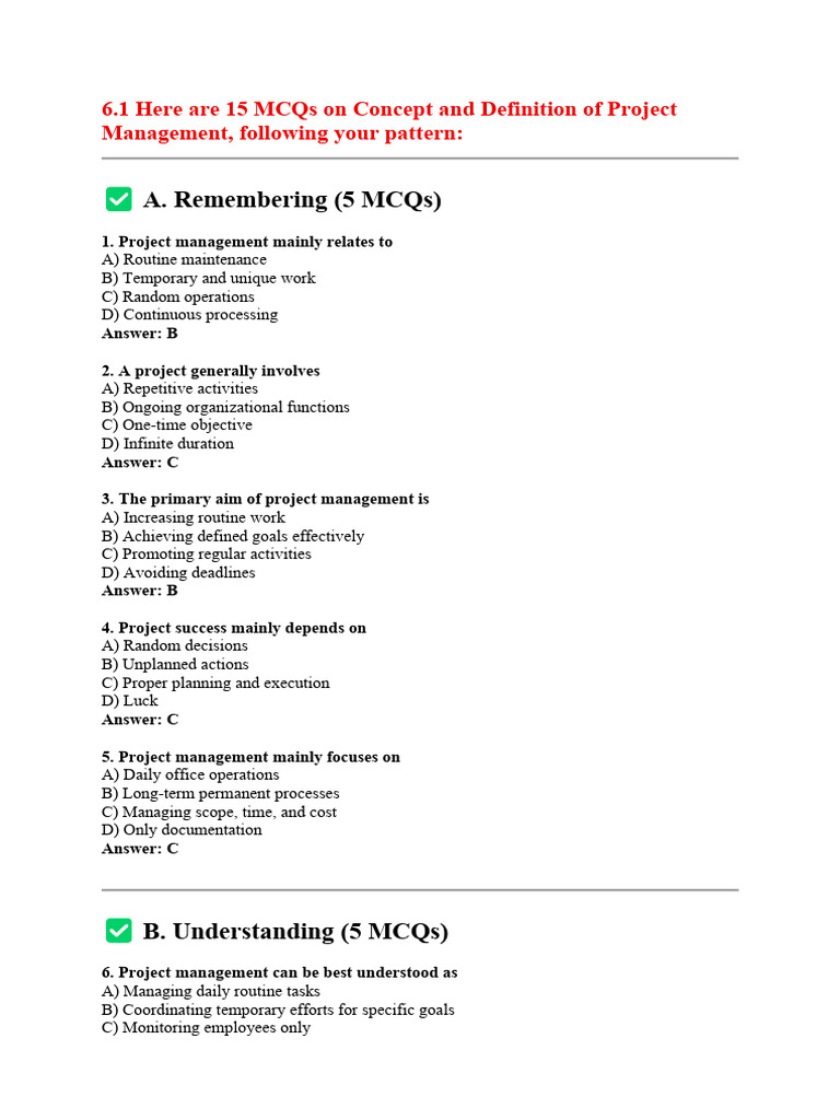 Mcq Unit 6 Indmgmt | PDF | Project Management