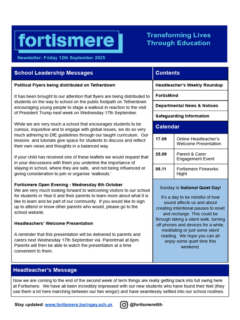 Fortismere School Leadership Update | PDF | Anxiety | Mental Health