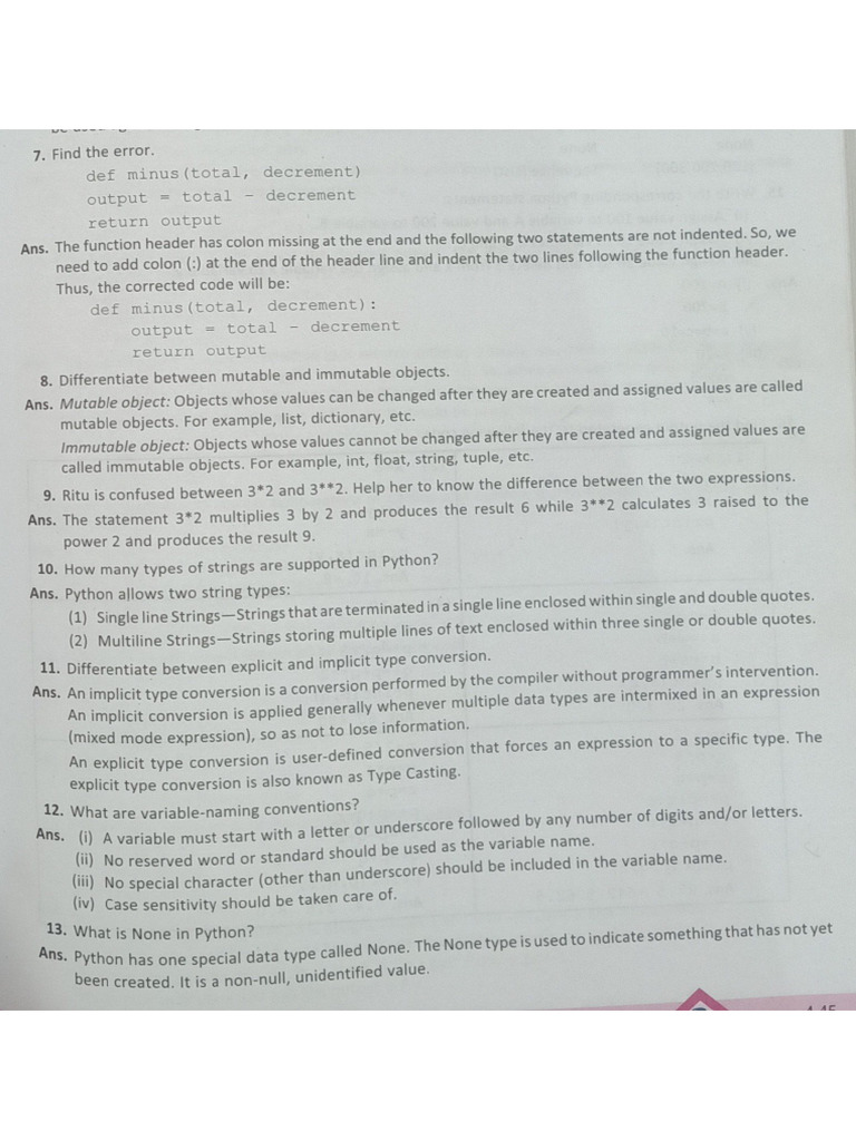Class 11 CS Python Fundamental NCERT Q Ans | PDF