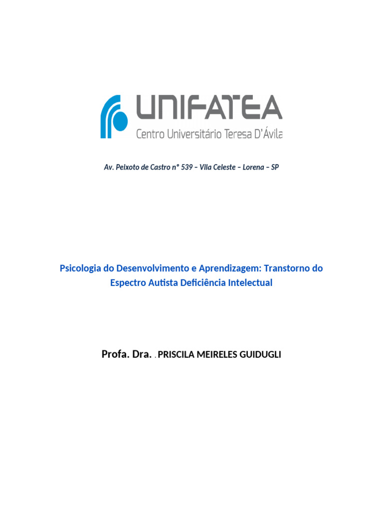 Psicologia do Desenvolvimento e TEA | PDF | Autismo | Aprendizado