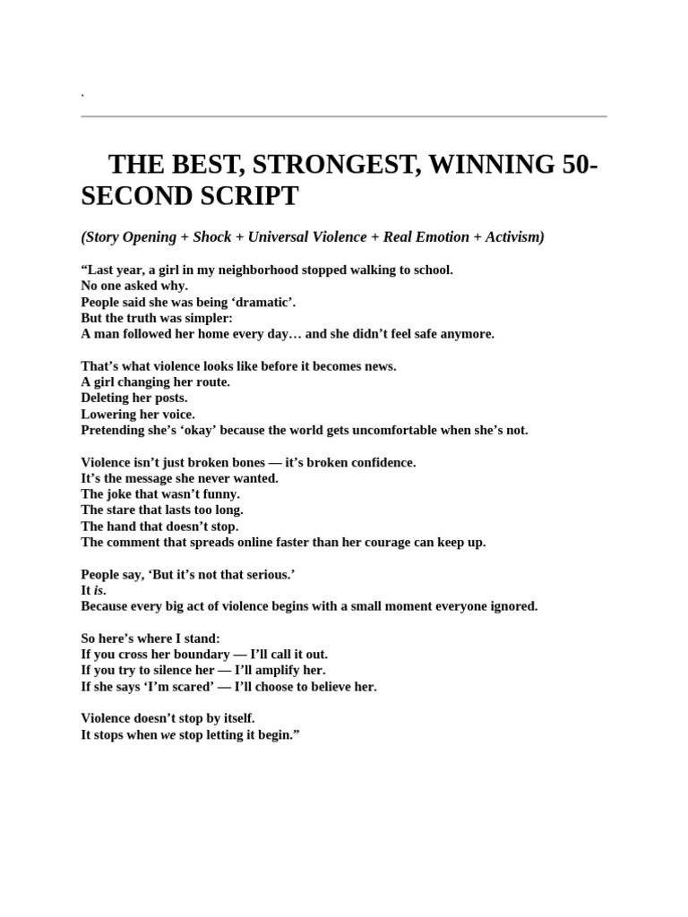 50-Second Script on Violence Awareness | PDF