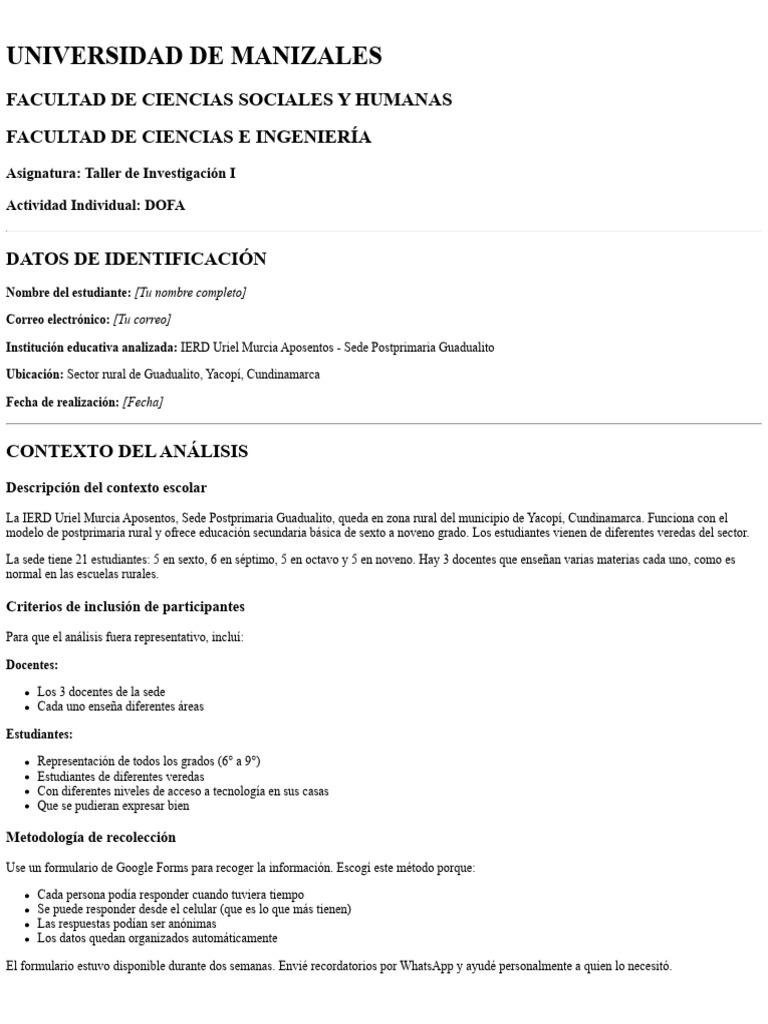 Análisis DOFA de IERD Uriel Murcia | PDF | Internet | Enseñando