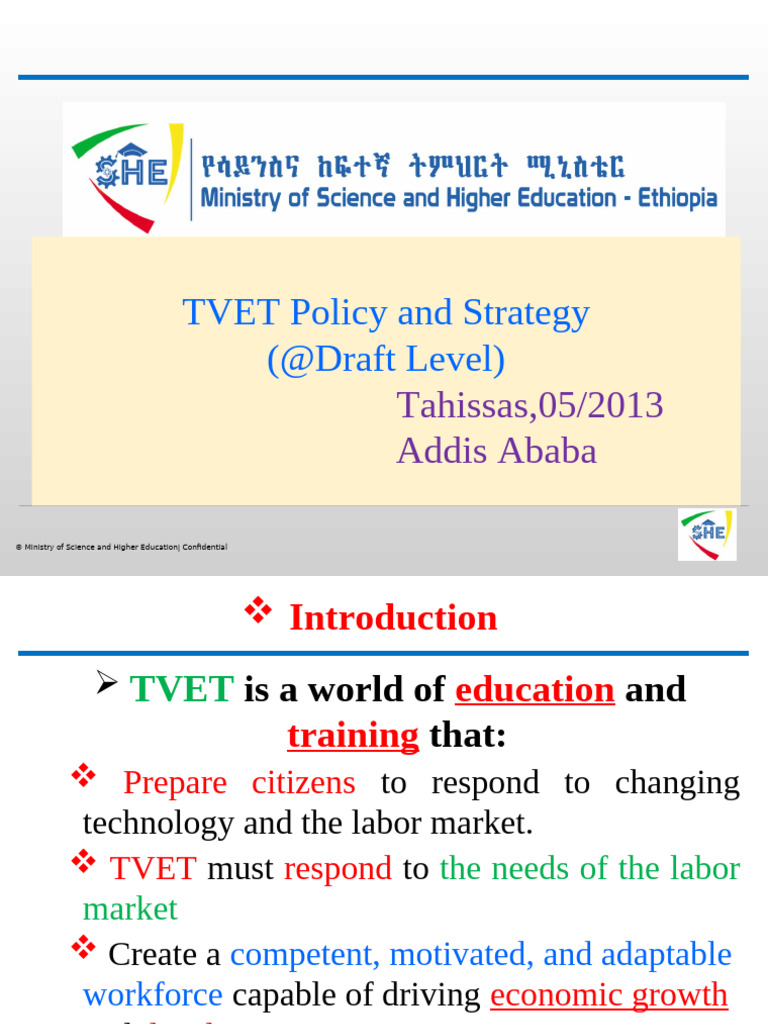 Ethiopia's TVET Policy and Strategy Overview | PDF | Vocational ...