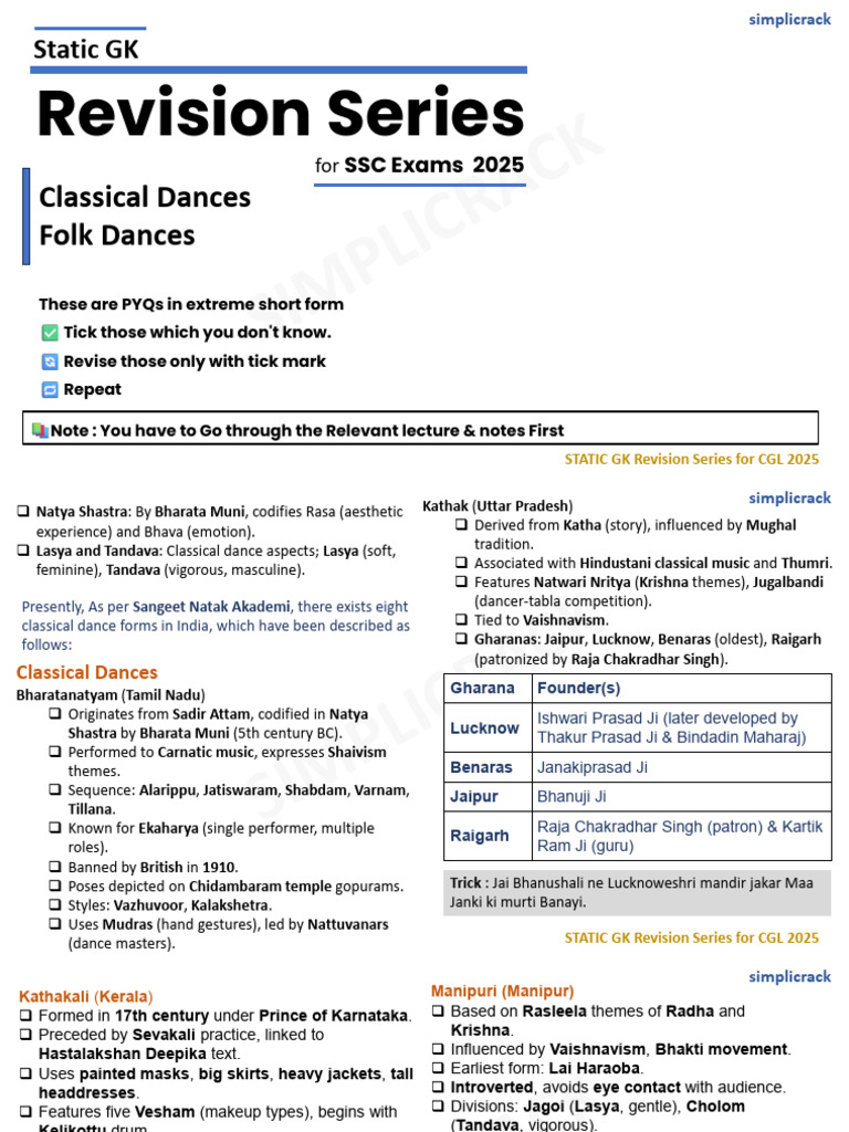 PYQ Revision Series Lec 1 PDF Notes | PDF | Dances