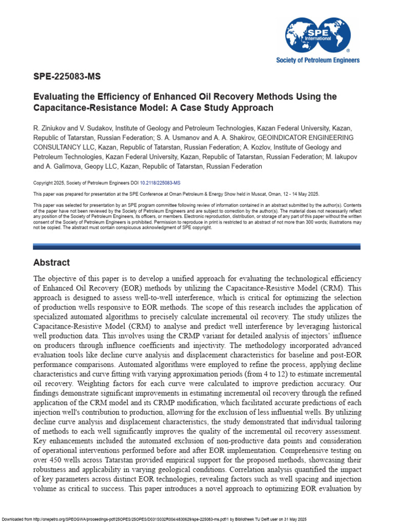 EOR Efficiency via Capacitance-Resistance Model | PDF | Enhanced Oil ...