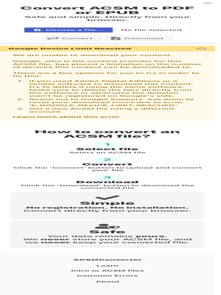 Convert ACSM to PDF or EPUB Online | PDF