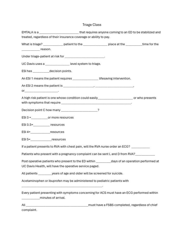 Triage Class Fill In | PDF