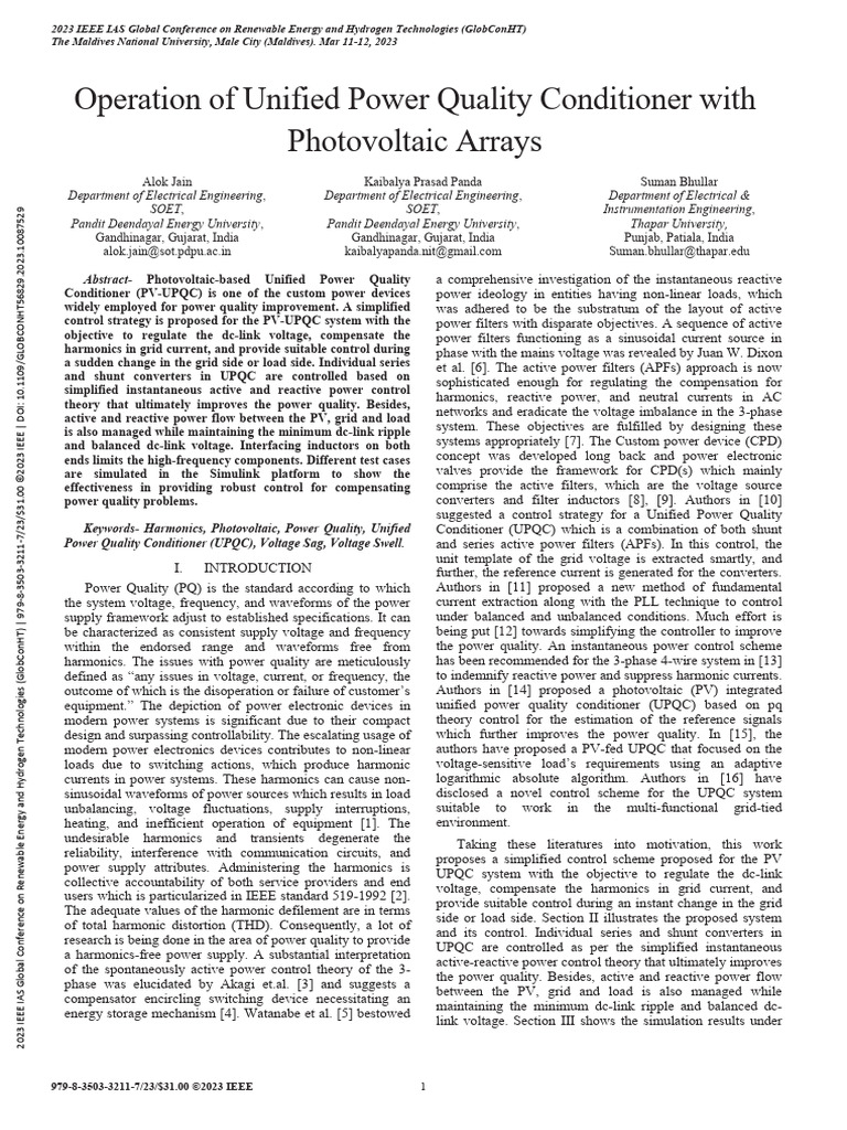 PV-UPQC for Enhanced Power Quality | PDF | Power Inverter | Power ...