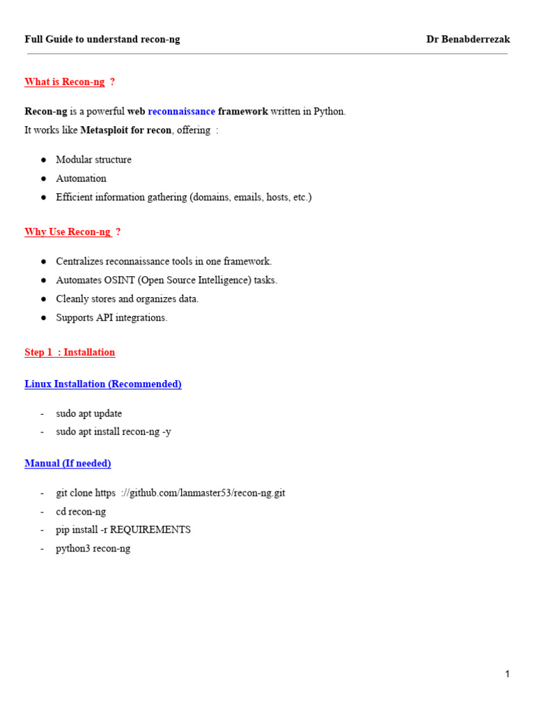 Comprehensive Recon-ng Guide | PDF | Software | Computing
