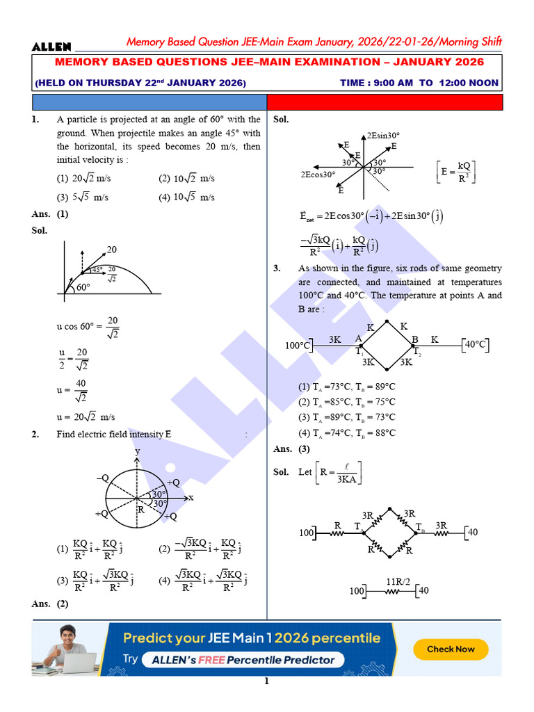 JEE Main Physics Memory-Based Questions | PDF | Liquids | Gases