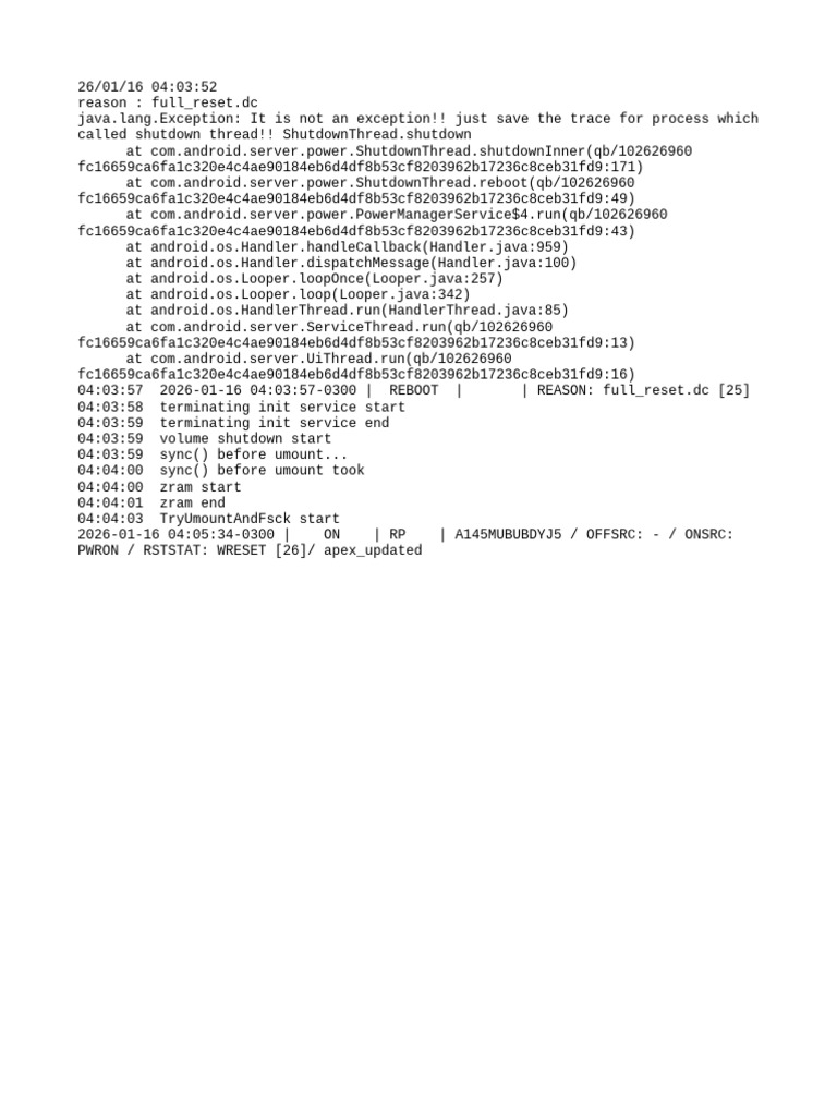 Android Shutdown Process Log Analysis | PDF