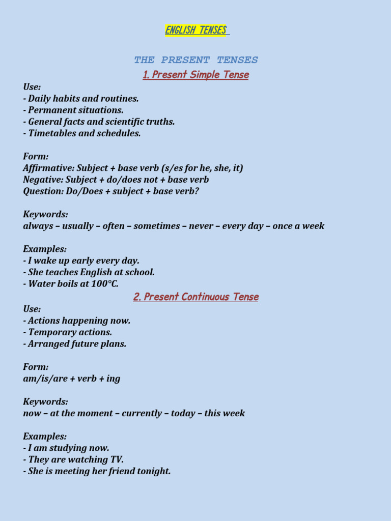 Understanding English Tenses Guide | PDF | Grammatical Tense | Perfect ...
