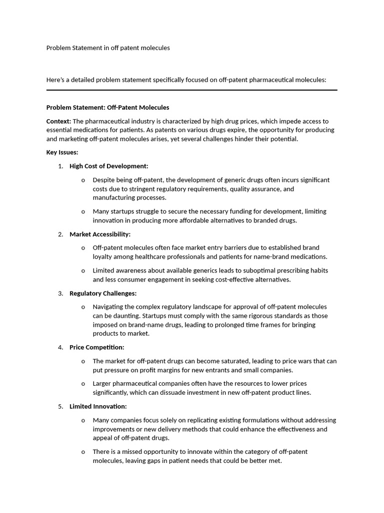 3 Problem Statement in Off Patent Molecules | PDF | Generic Drug ...