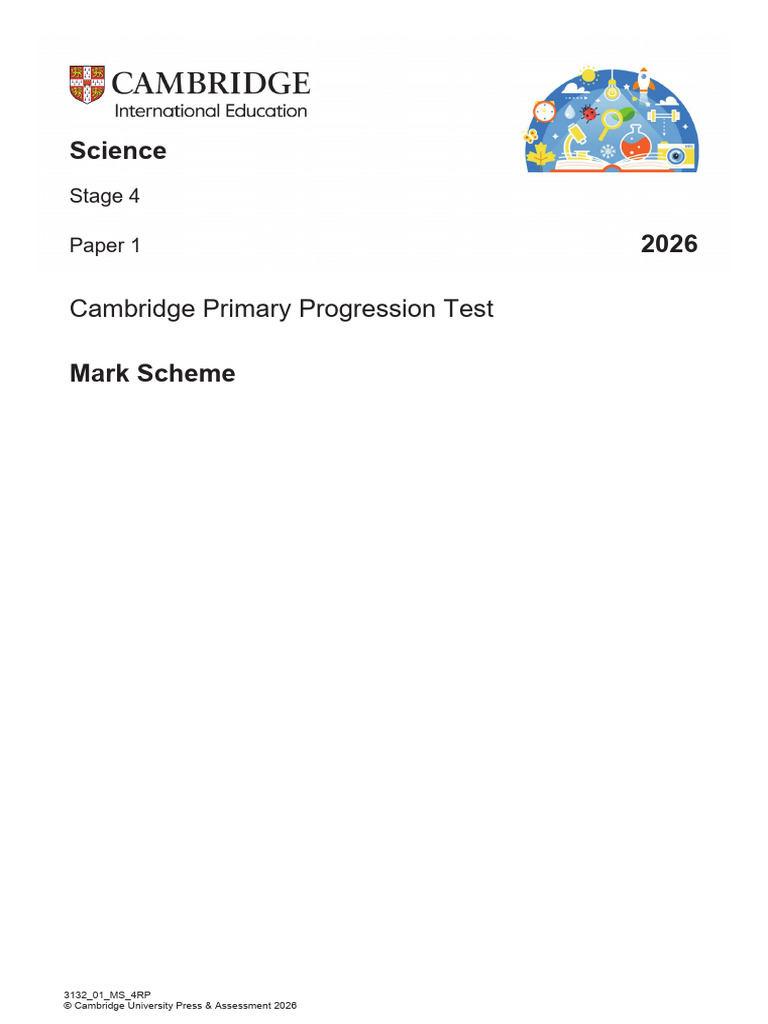 Science Stage 4 Paper 1 Mark Scheme 2026 | PDF