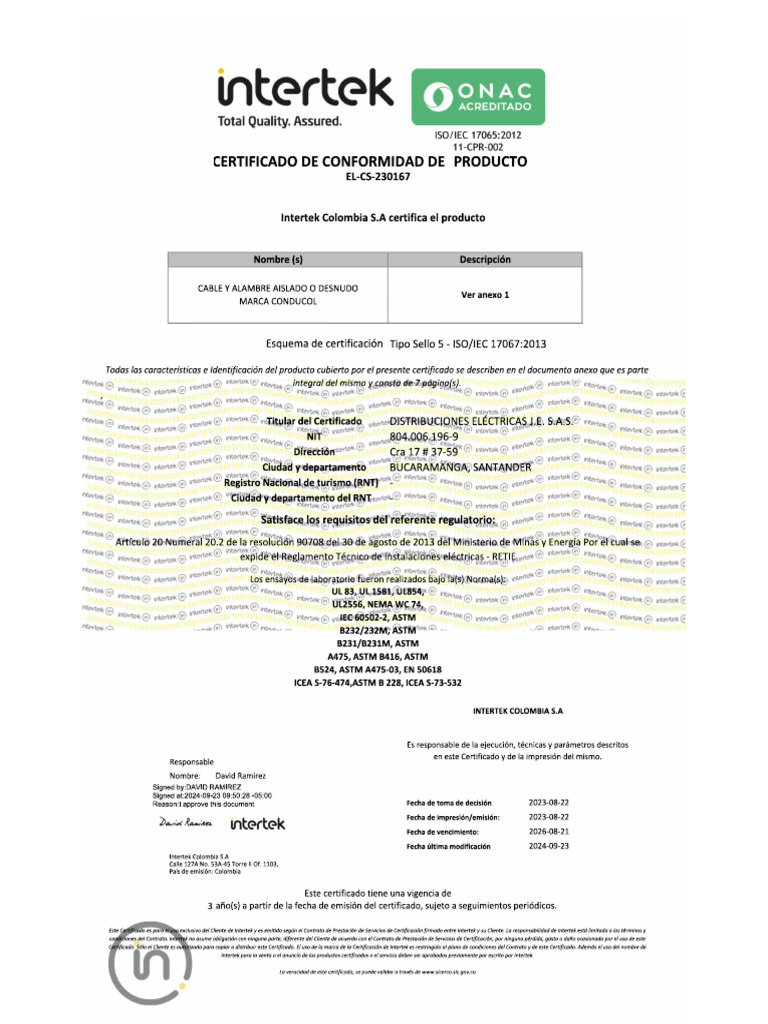 Certificado El-Cs-230167 Conducol | PDF