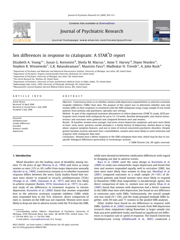 Sex Differences in Citalopram Response | PDF | Major Depressive ...