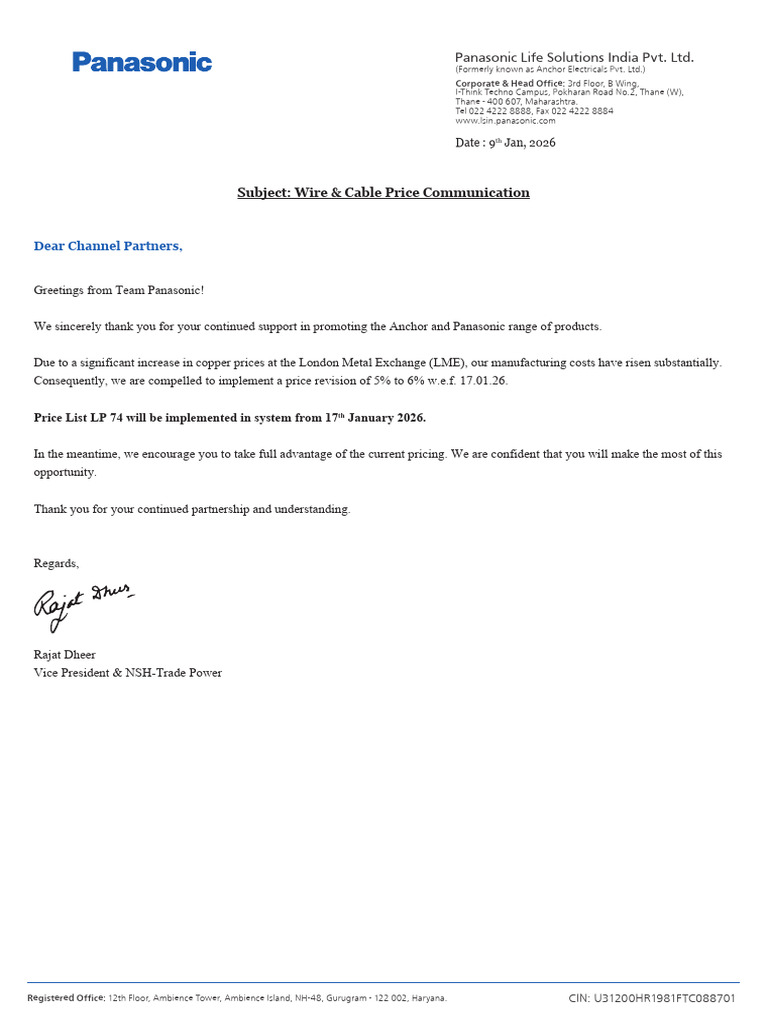 Wires Cables - Price Increase Communication | PDF