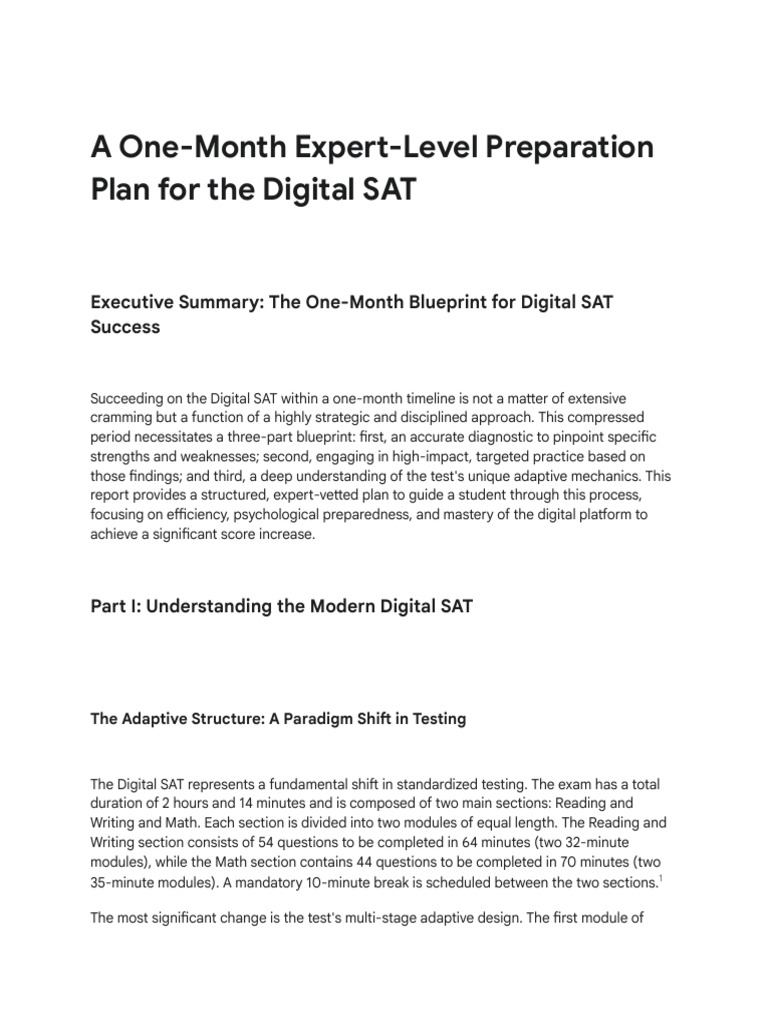 One-Month Digital SAT Prep Plan | PDF | Sat | Mathematics