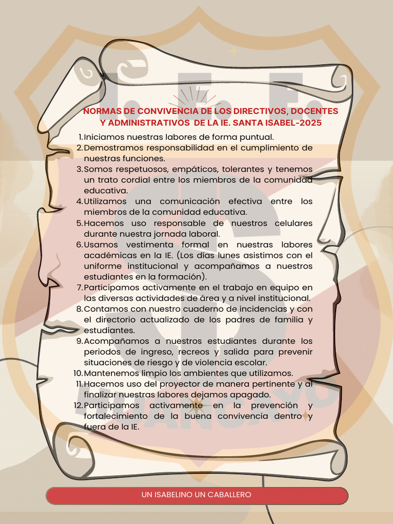 Normas de Convivencia en IE Santa Isabel | PDF