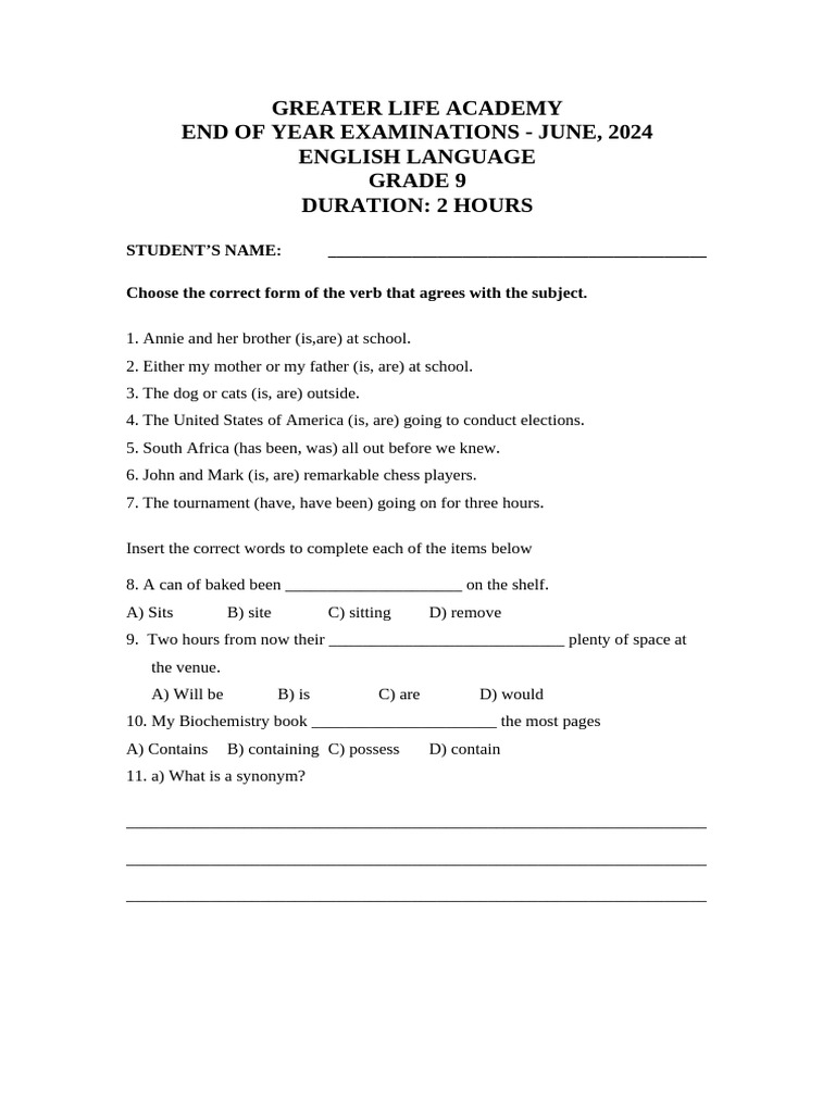Grade 9 English Exam June 2024 | PDF | Linguistic Typology | Language ...