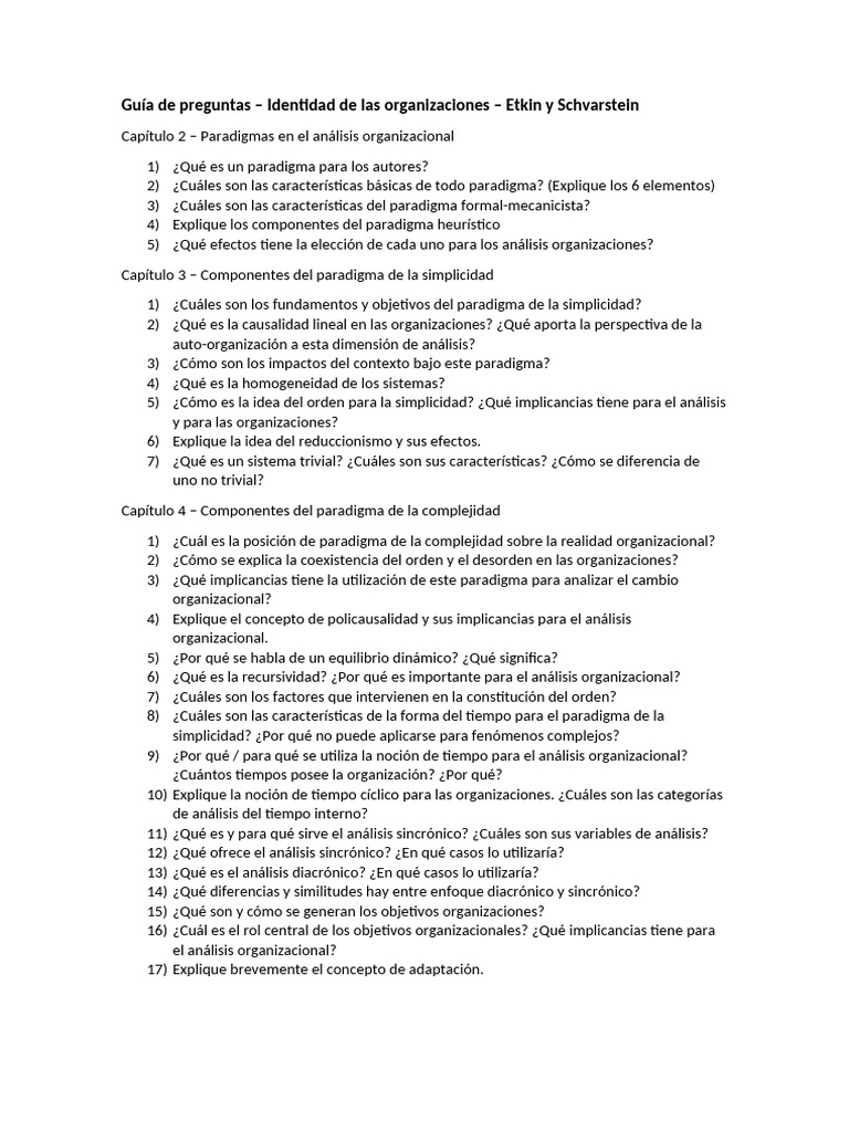 Guia de preguntas - Identidad de las organizaciones | PDF | Paradigma ...