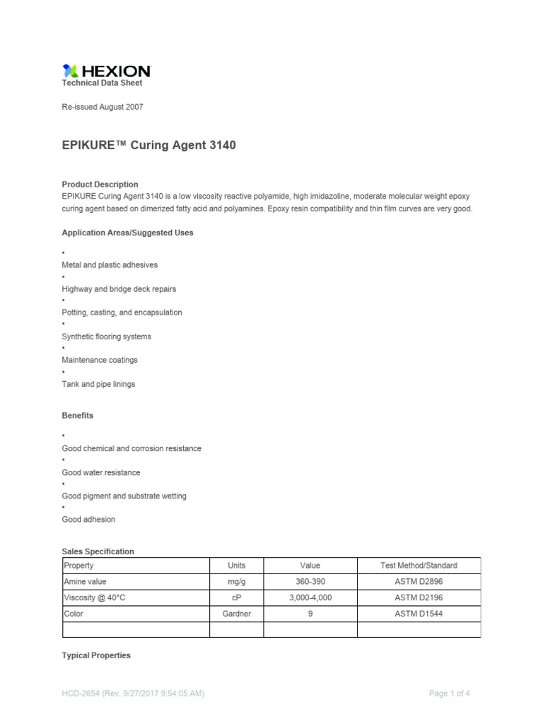 EPIKURE Curing Agent 3140 Overview | PDF | Epoxy | Strength Of Materials