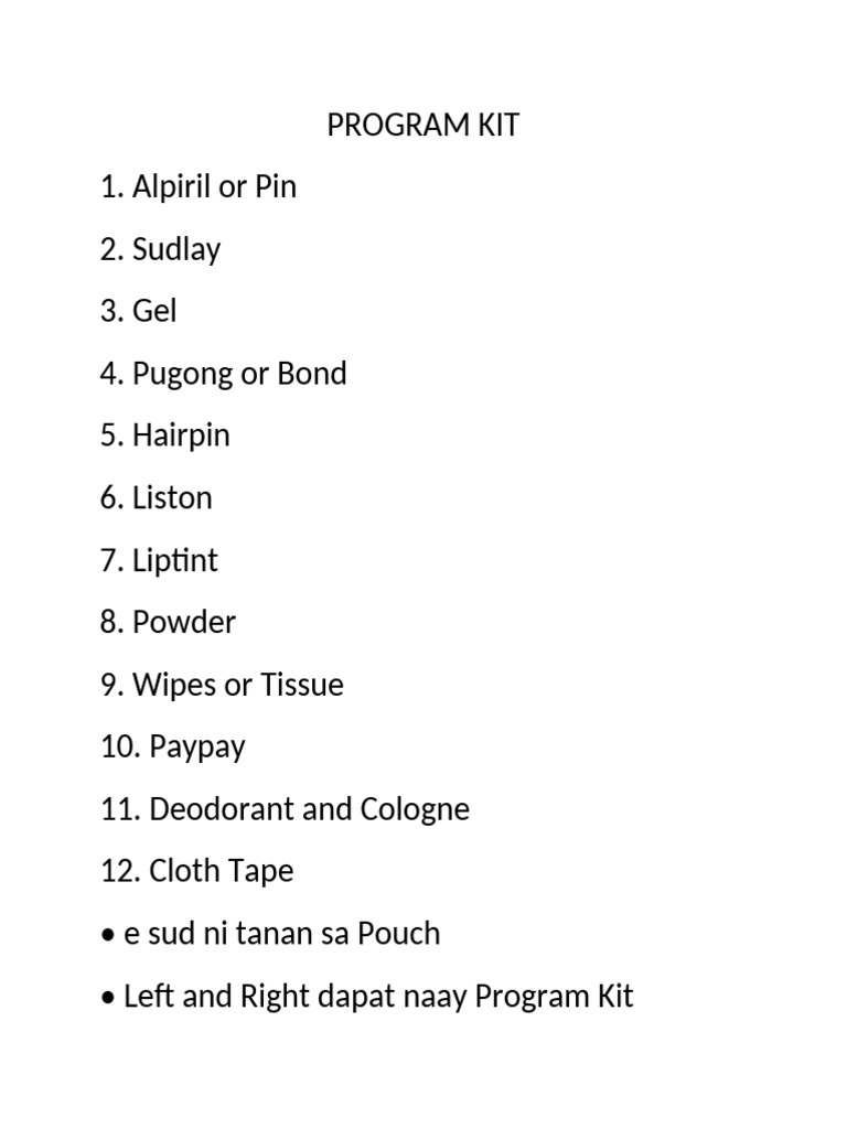 Essential Program Kit Items List | PDF