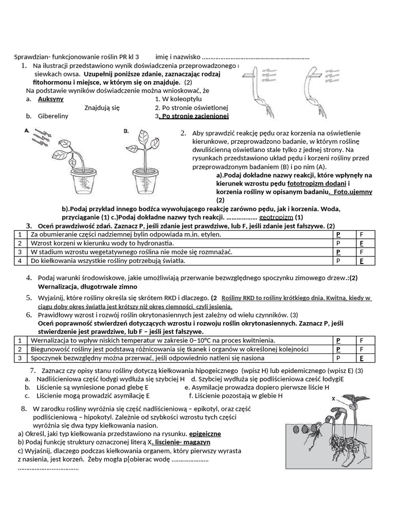 Hormony Ruchy PR Test Odp | PDF