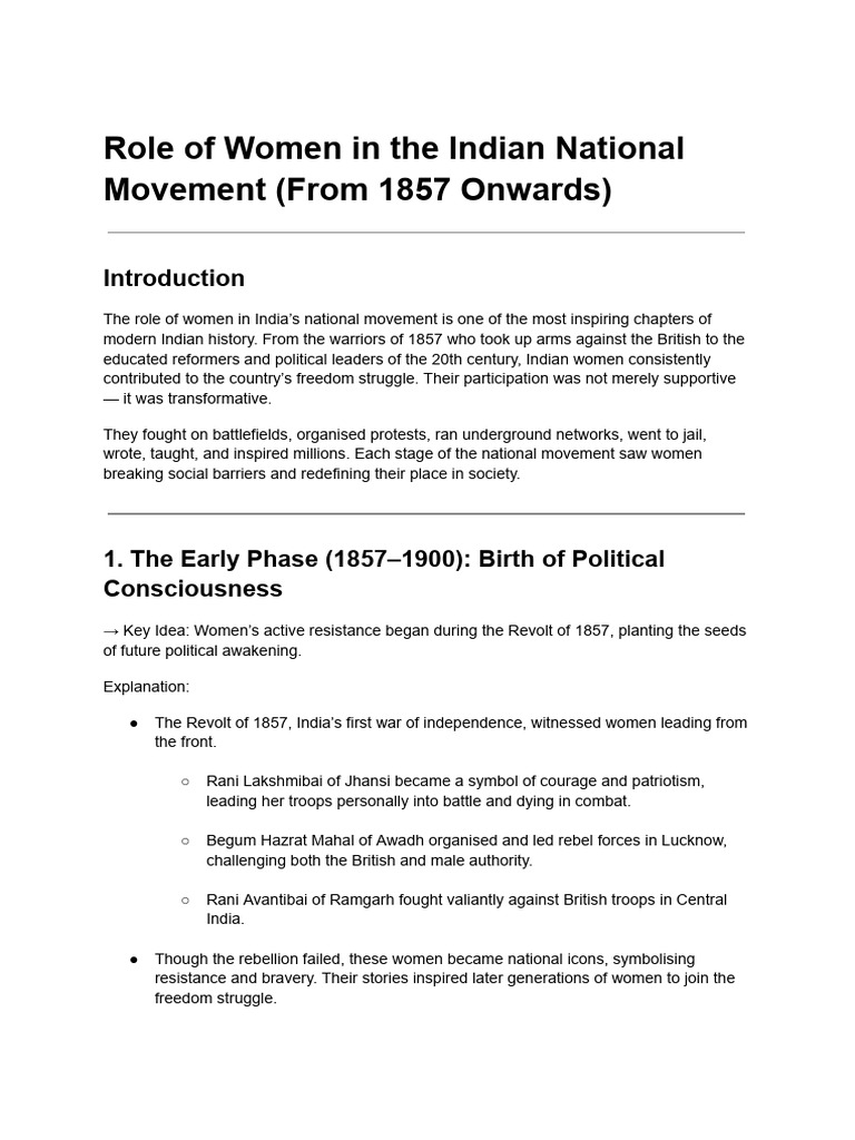 Women in India's National Movement | PDF