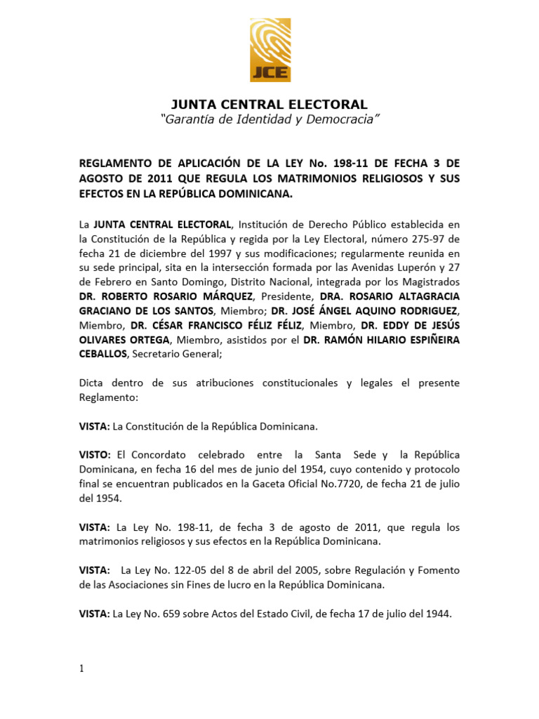 Reglamento Matrimonios Religiosos RD | PDF | Gobierno
