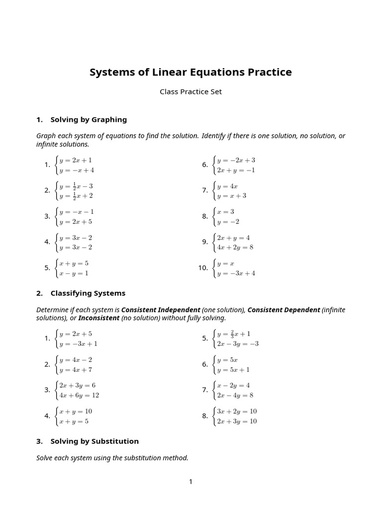 Systems of Equations Practice | PDF | Subtraction | Chess Theory