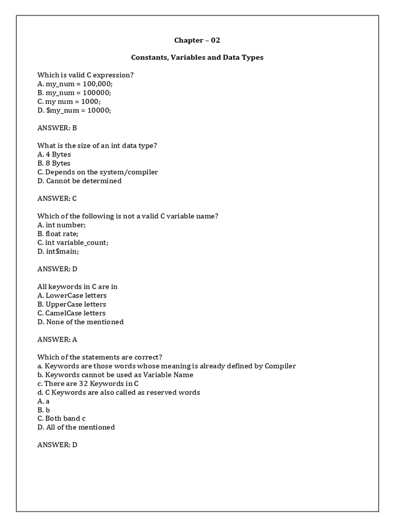 C Programming: Variables and Data Types | PDF | Integer (Computer ...