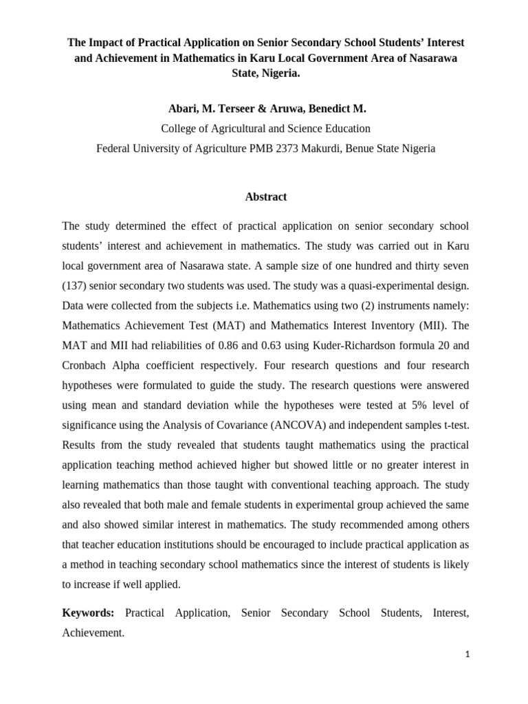 Practical Application's Effect on Math Interest | PDF | Statistics ...